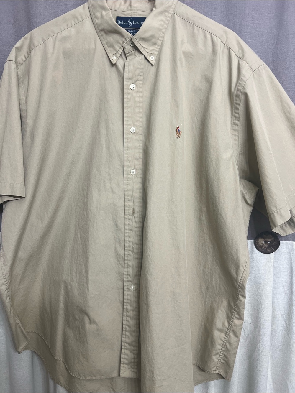 2X Ralph Lauren Men’s Classic Button-Down Short Sleeve Shirt - khaki
